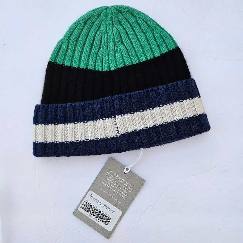 Everlane The‎ Cashmere Beanie Navy Green Multi Stripes Unisex